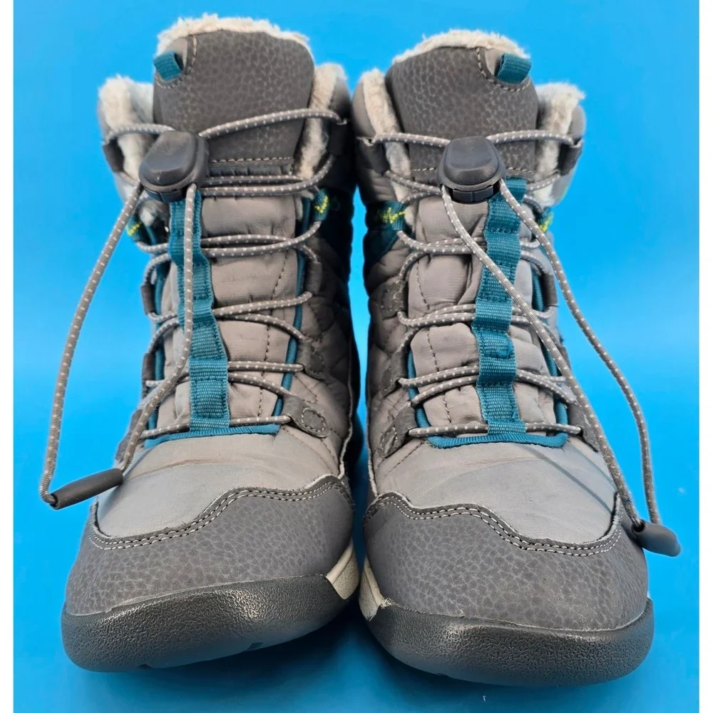 Merrell Snow Crush 3 Winter Boots Girls Sz 2 Waterproof Gray Teal Insulated Warm